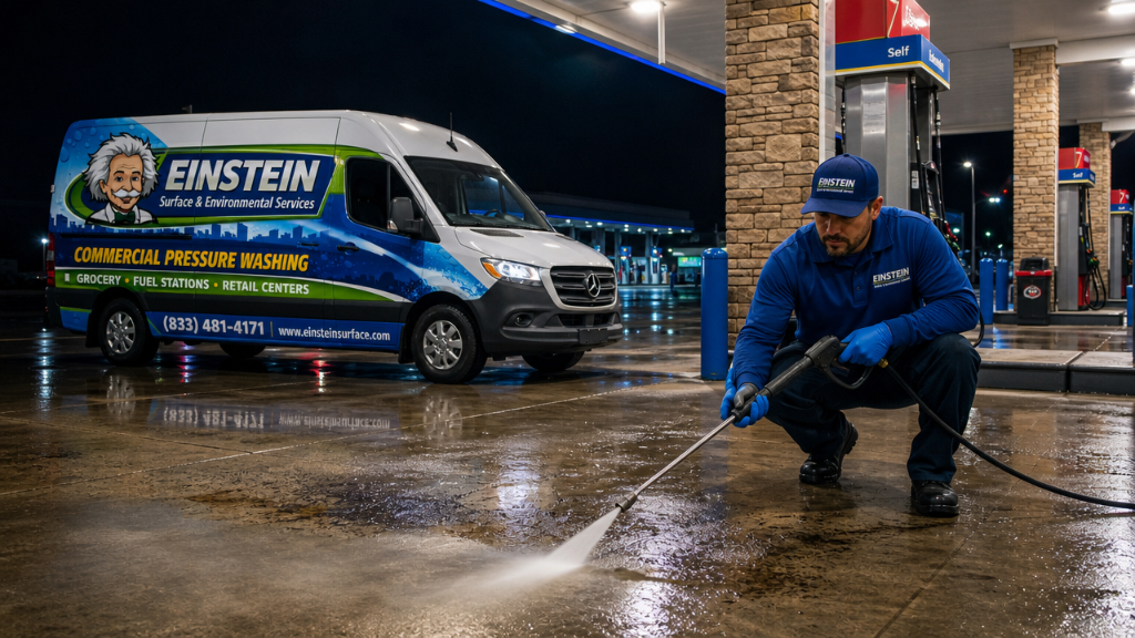 Gas station fuel island cleaning