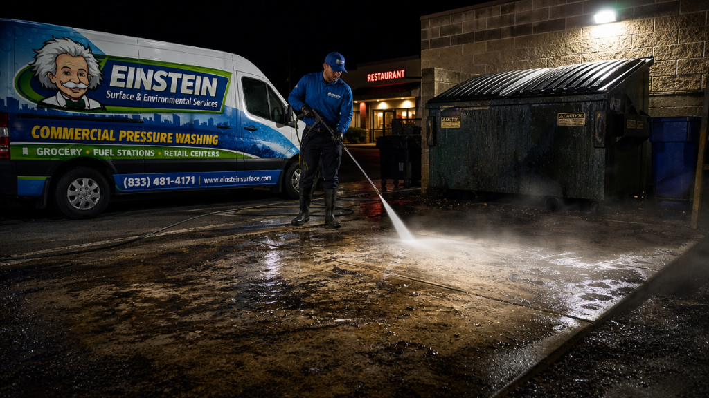 Dumpster pad cleaning and grease removal