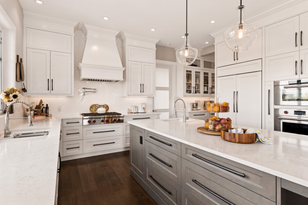 Professional Wolf range and herringbone backsplash