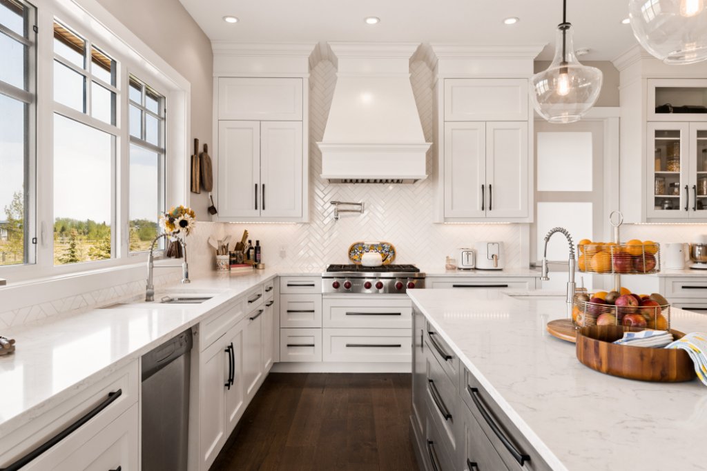 Open concept kitchen with oversized island