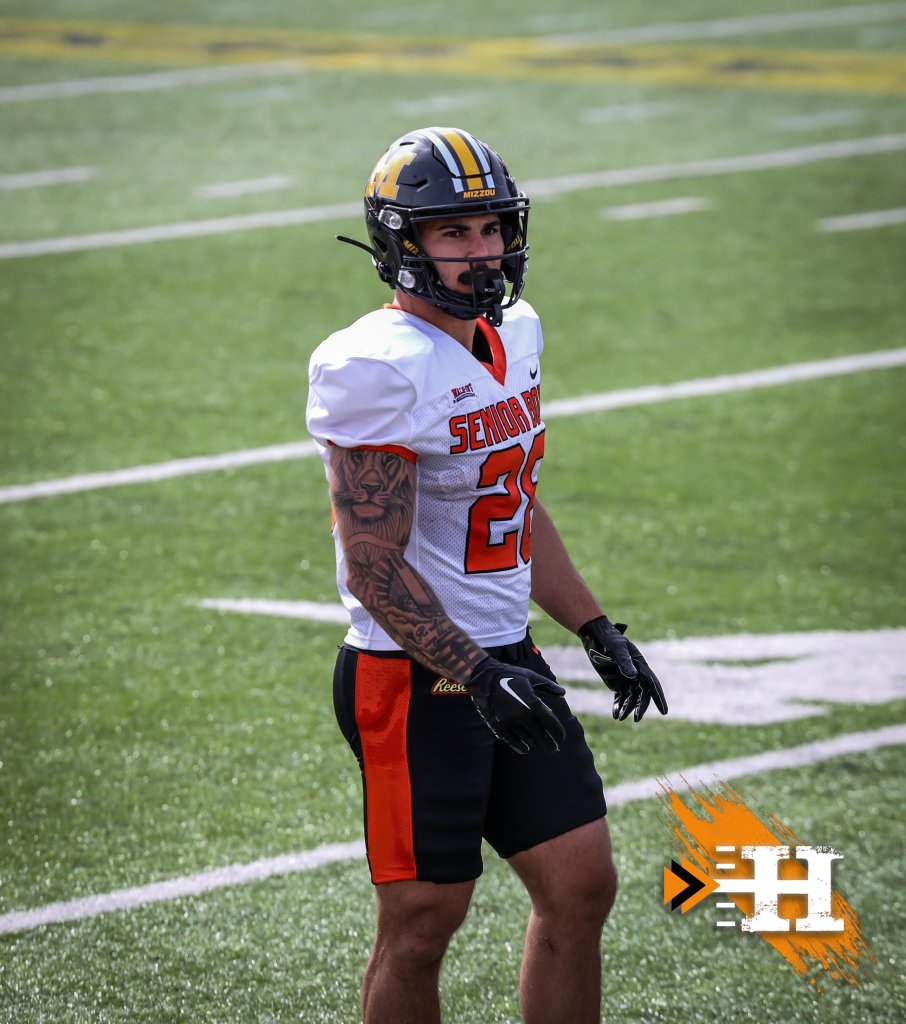 Senior Bowl — Mizzou DB #28 lined up at practice