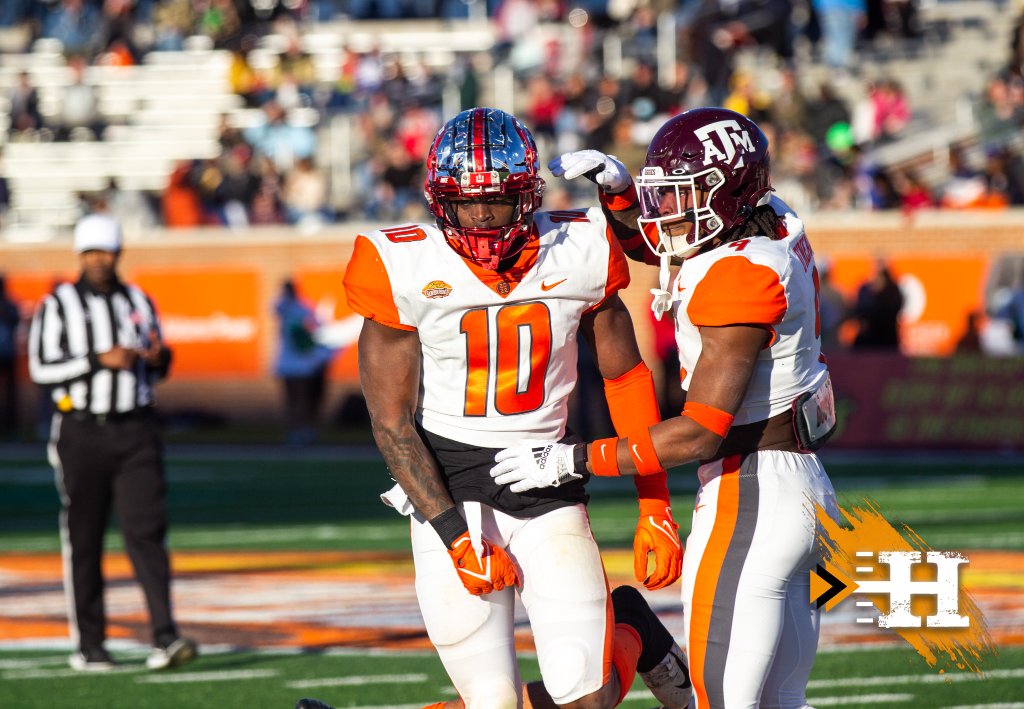 Senior Bowl — Kendrick #12 Georgia lines up vs coverage