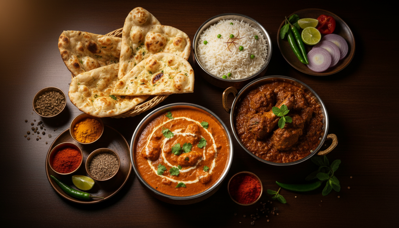 Ignite restaurant menu spread of Bengali and Indian dishes