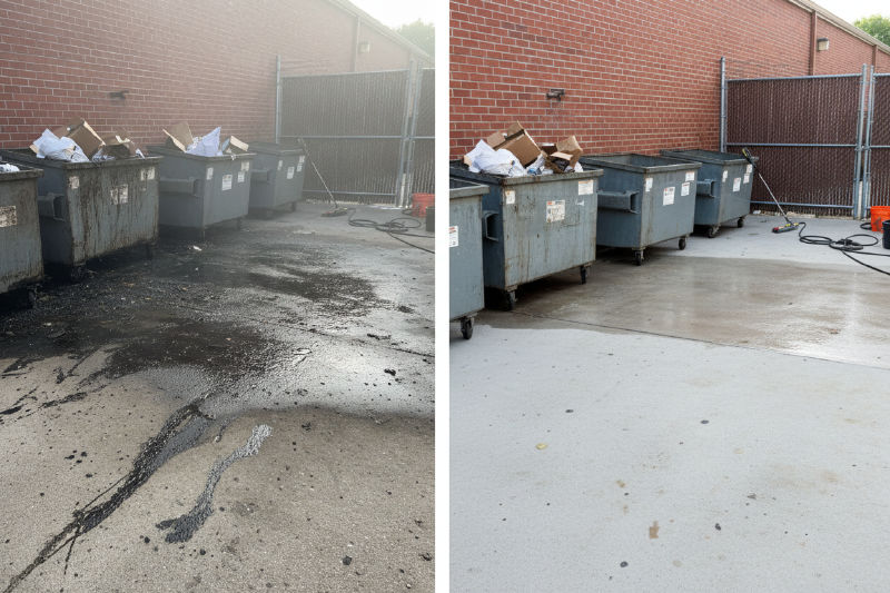 Before and after Dumpster Pad Cleaning