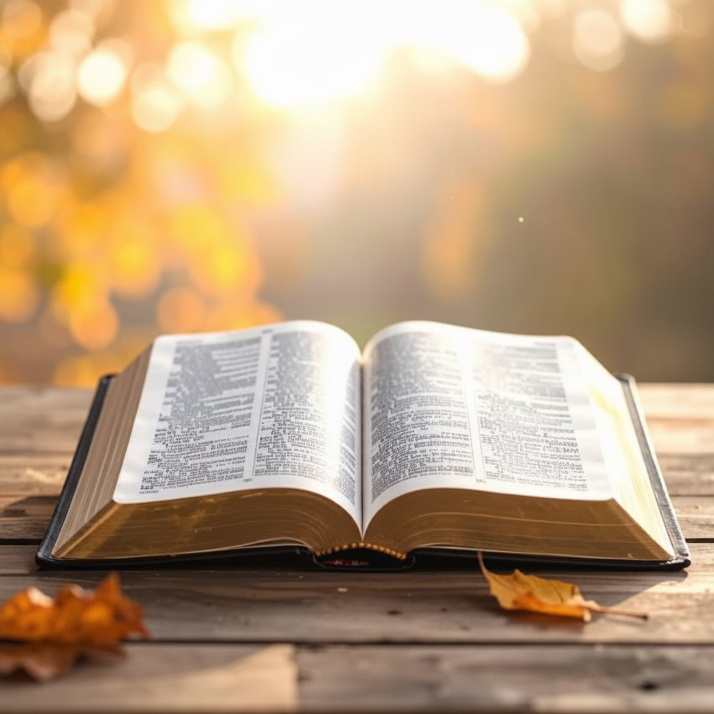 Open Bible in golden sunlight