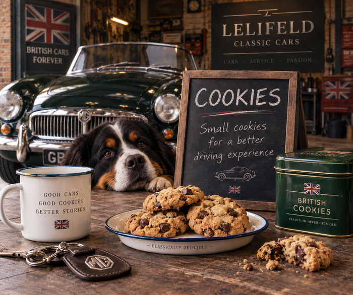 Good cars, good cookies — koekjes en een klassieke Britse auto in de werkplaats