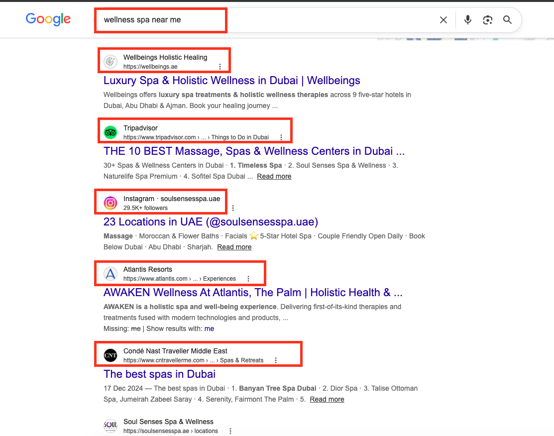 SEO example for wellness spa near me