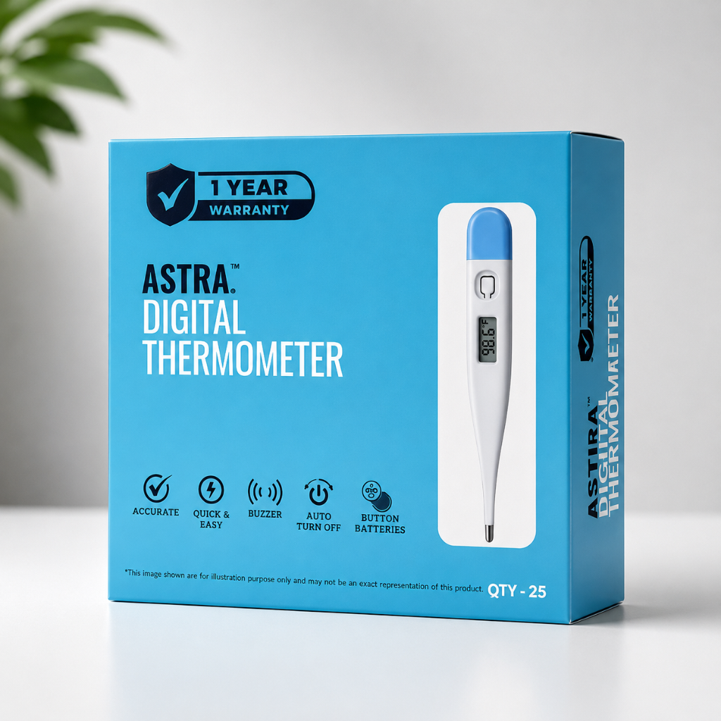ASTRA Digital Thermometer Flex Tip – Accurate, Quick, Buzzer Alert, Auto Turn-Off, QTY-25