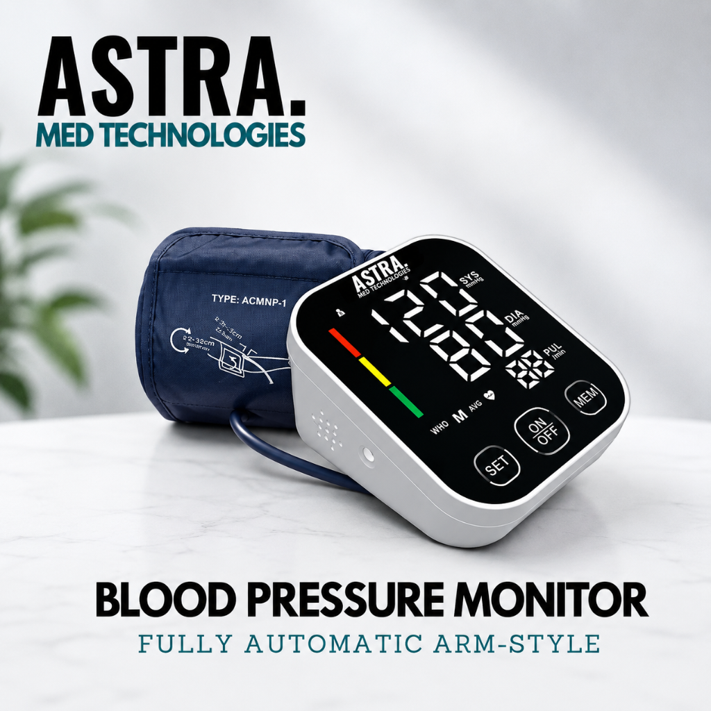 ASTRA Fully Automatic Arm-Style Blood Pressure Monitor – LED Display, Voice Report, 99 Memory Pairs
