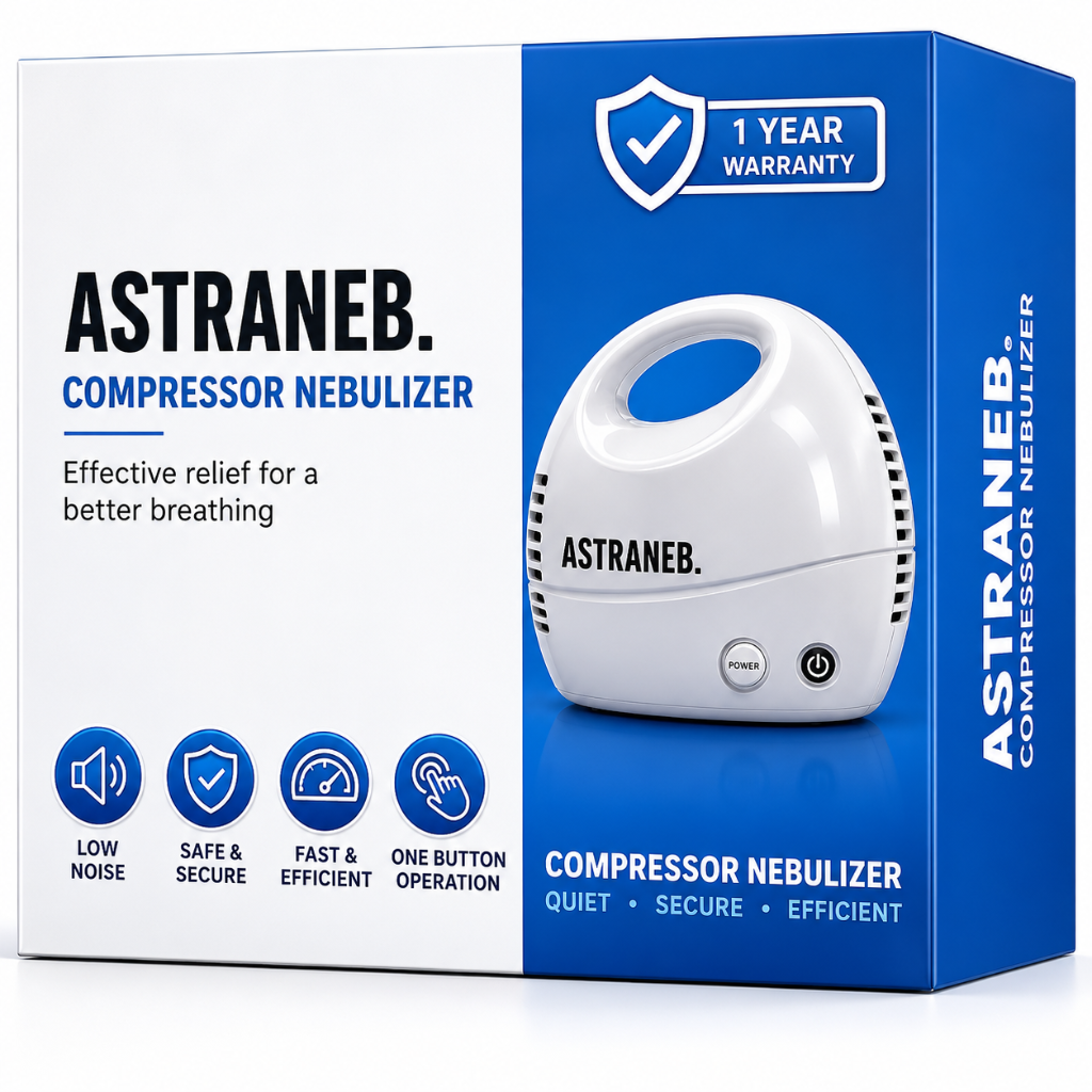 ASTRANEB Compressor Nebulizer – Low Noise, Safe & Secure, Fast & Efficient, One Button Operation