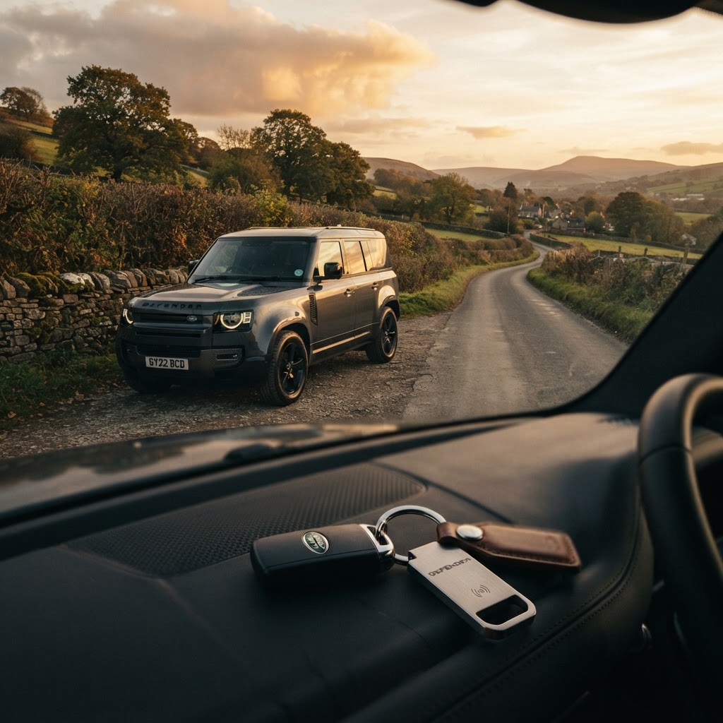 Modern family car on a British road at golden hour