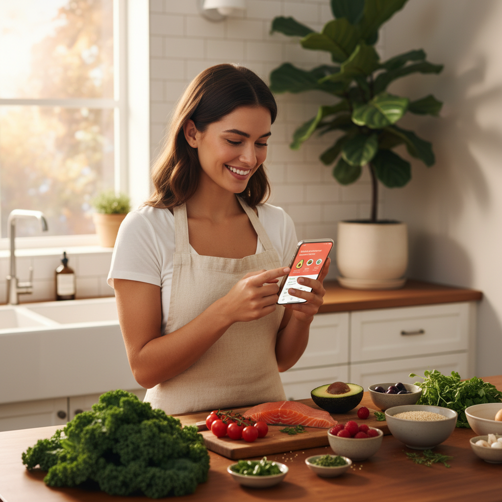 Femme utilisant l'app Eat's Nutrition & Coaching