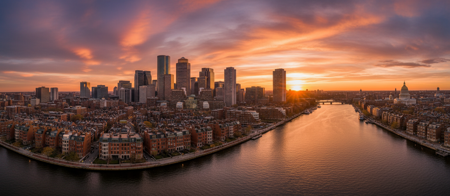 Boston skyline at golden hour