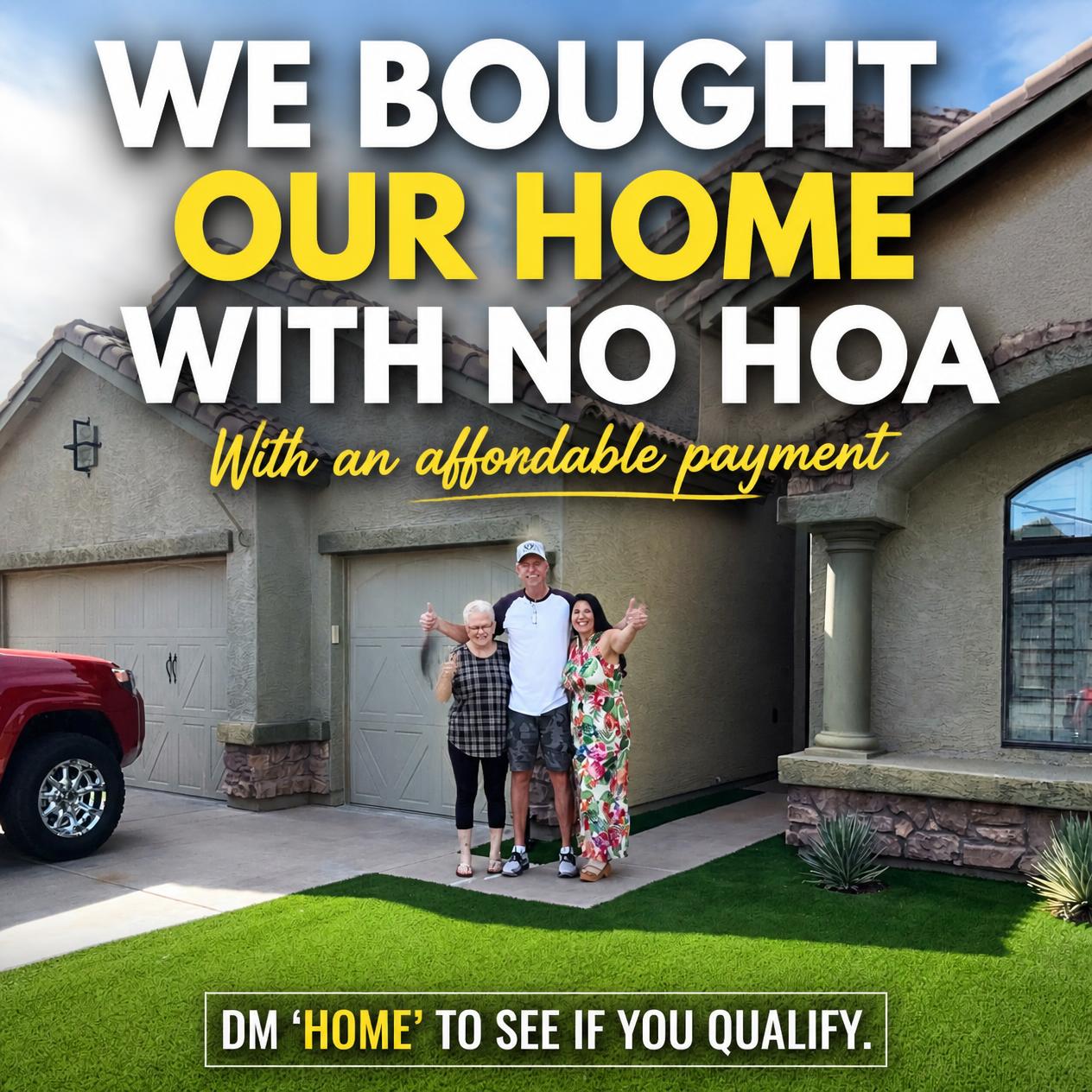 Family of three in their driveway — We bought our home with no HOA