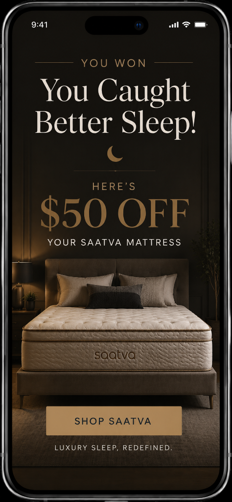 Sample Saatva win screen
