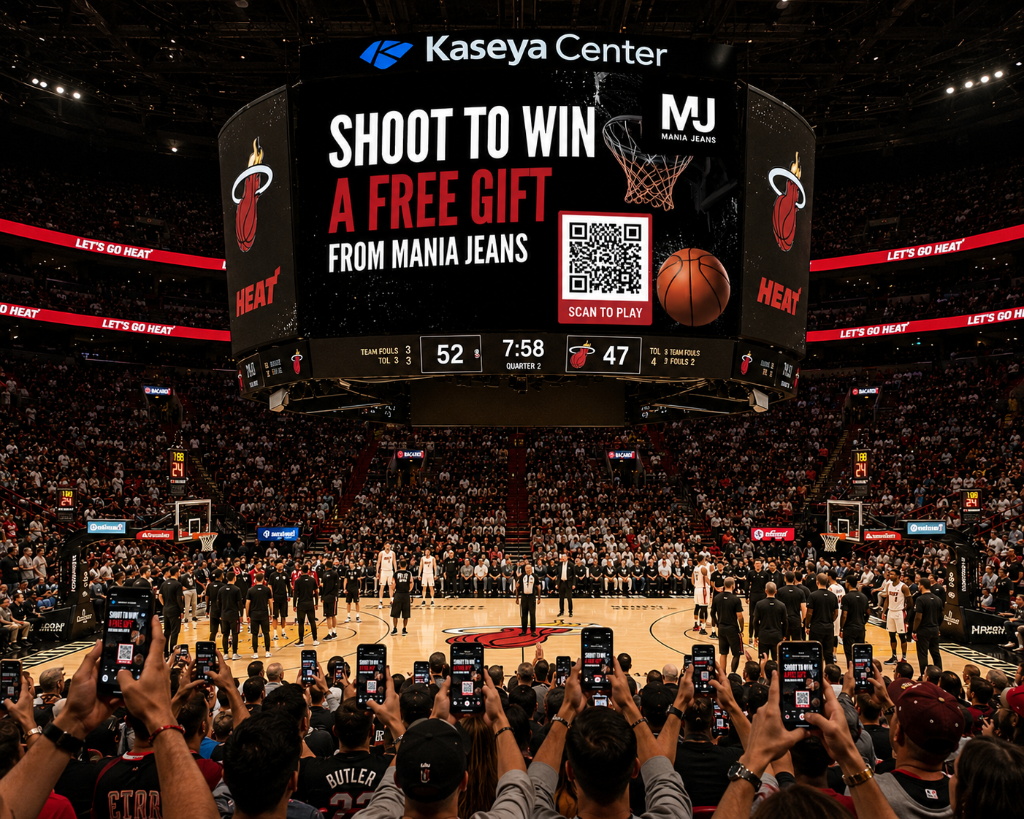 Mania Janes NBA stadium jumbotron QR code activation