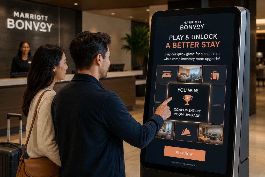 Marriott Bonvoy interactive screen game in hotel lobby