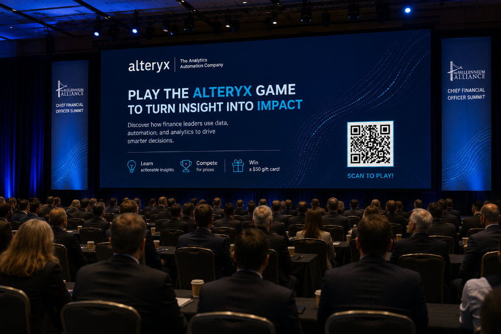 Keynote stage display with game promotion