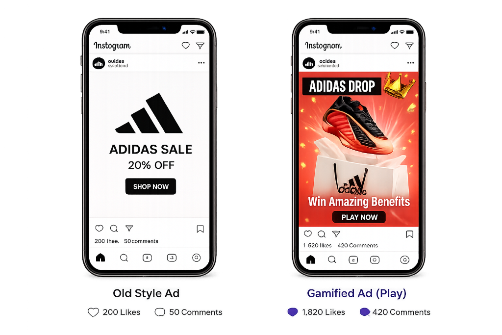 Old Style Ad vs Gamified Ad comparison