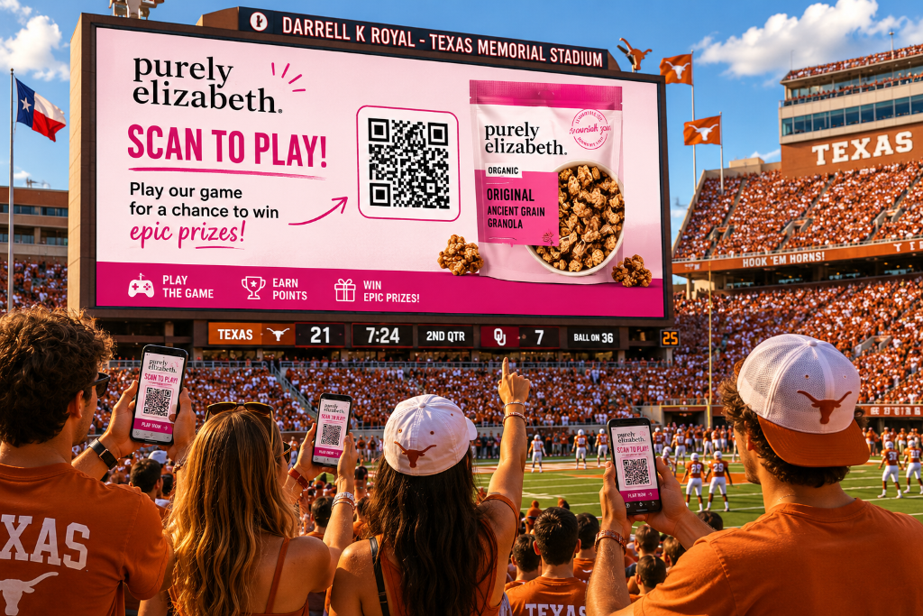 Purely Elizabeth stadium scoreboard QR code activation