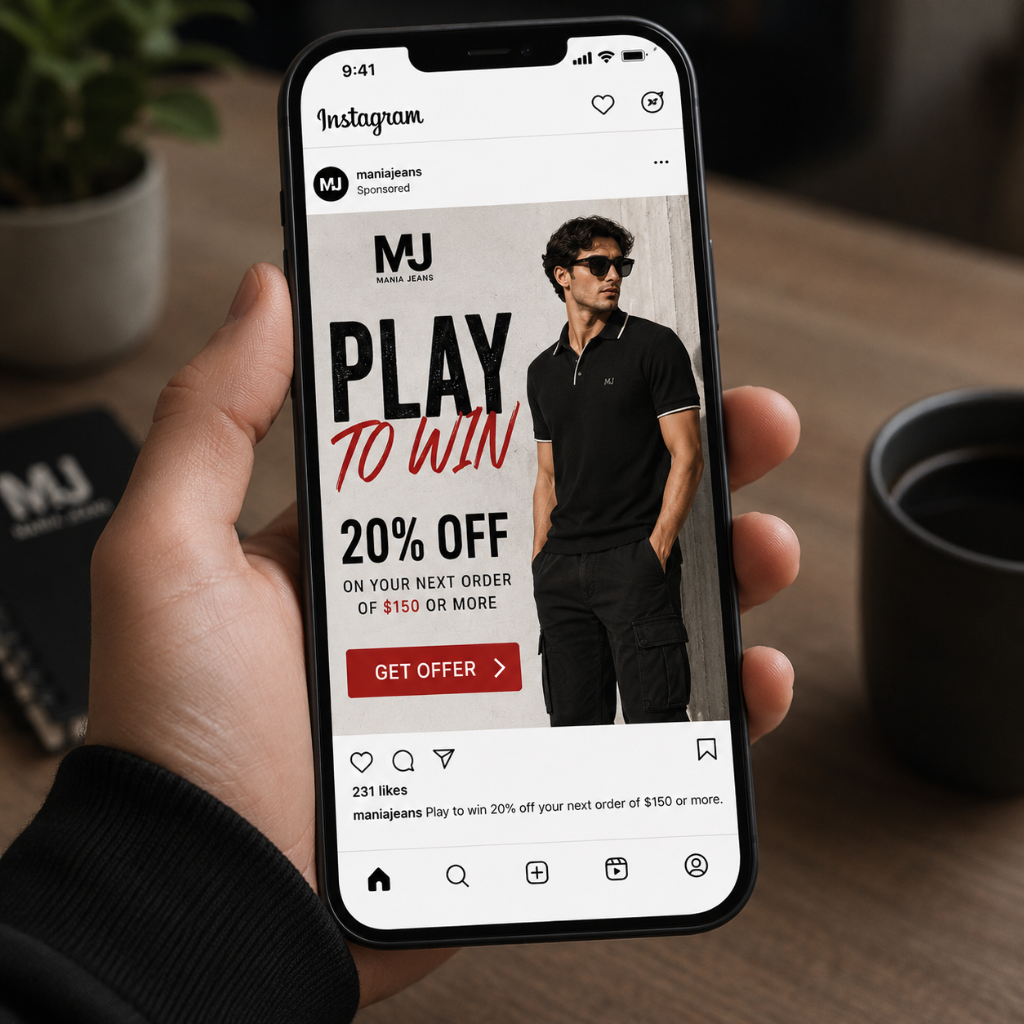 Mania Janes Instagram play to win ad