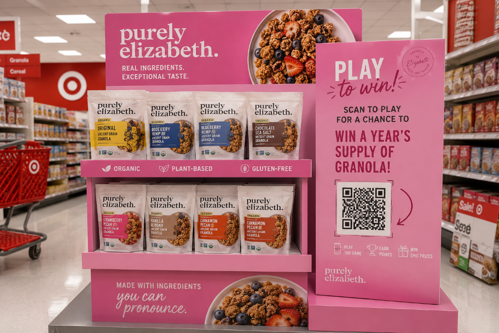 Purely Elizabeth in-store retail display with QR code activation