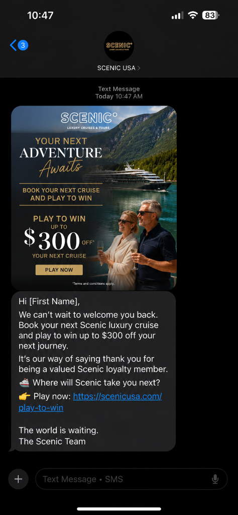 Scenic USA SMS text message campaign mockup