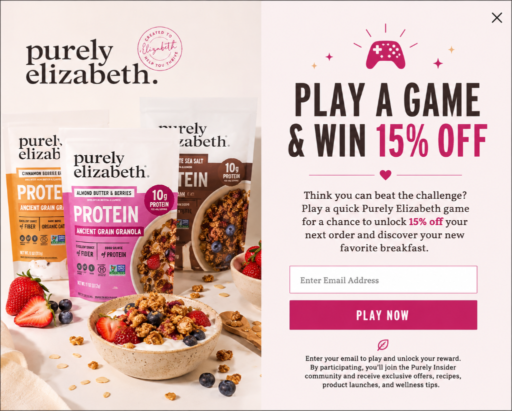 Purely Elizabeth Play a Game & Win 15% Off pop-up
