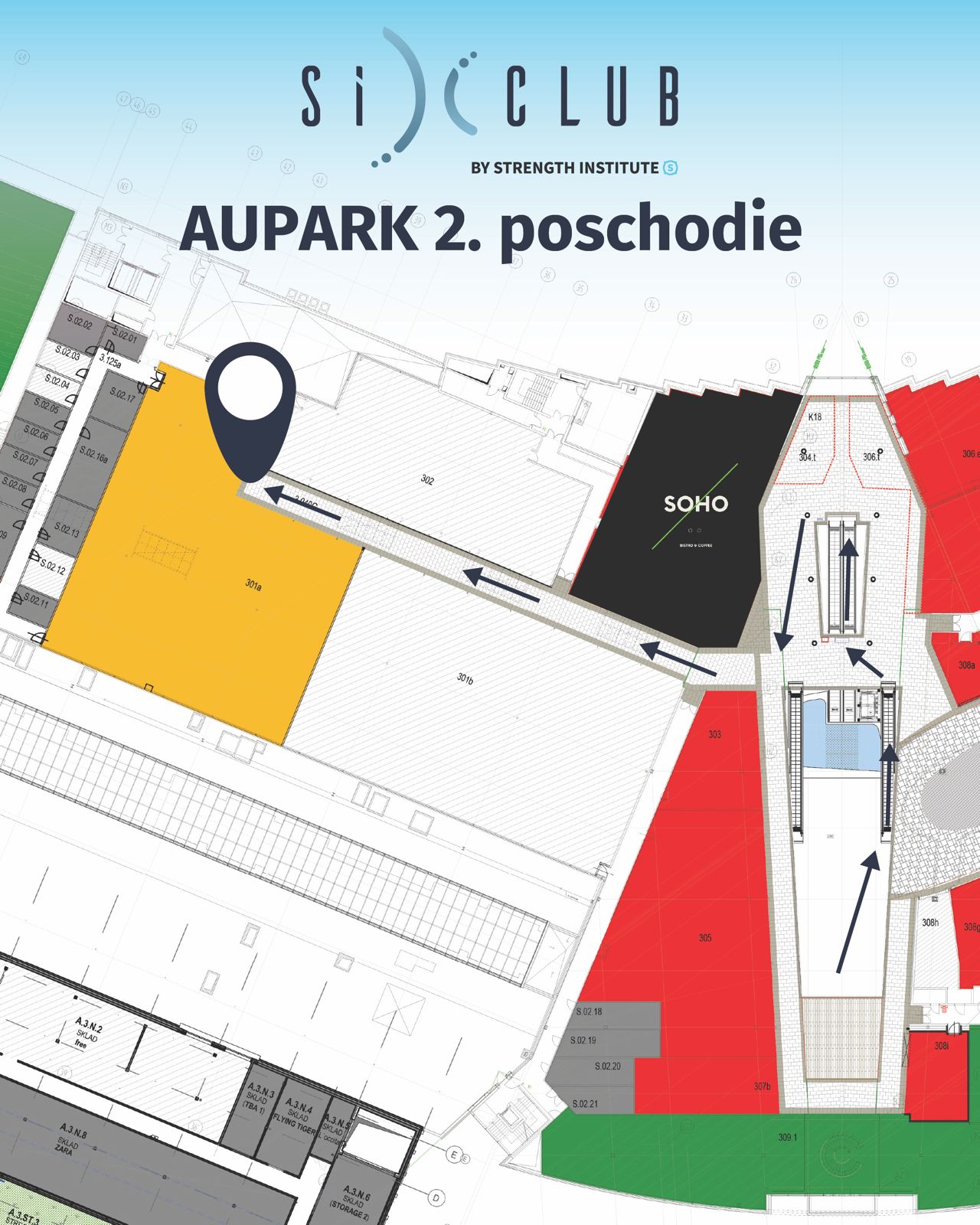 Pôdorys SiCLUB - Aupark 2. poschodie