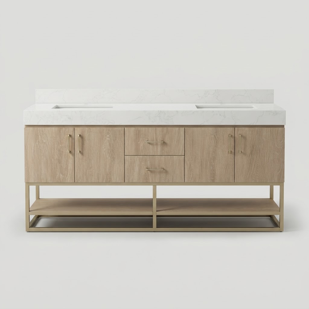 Oak & Brass Double Vanity