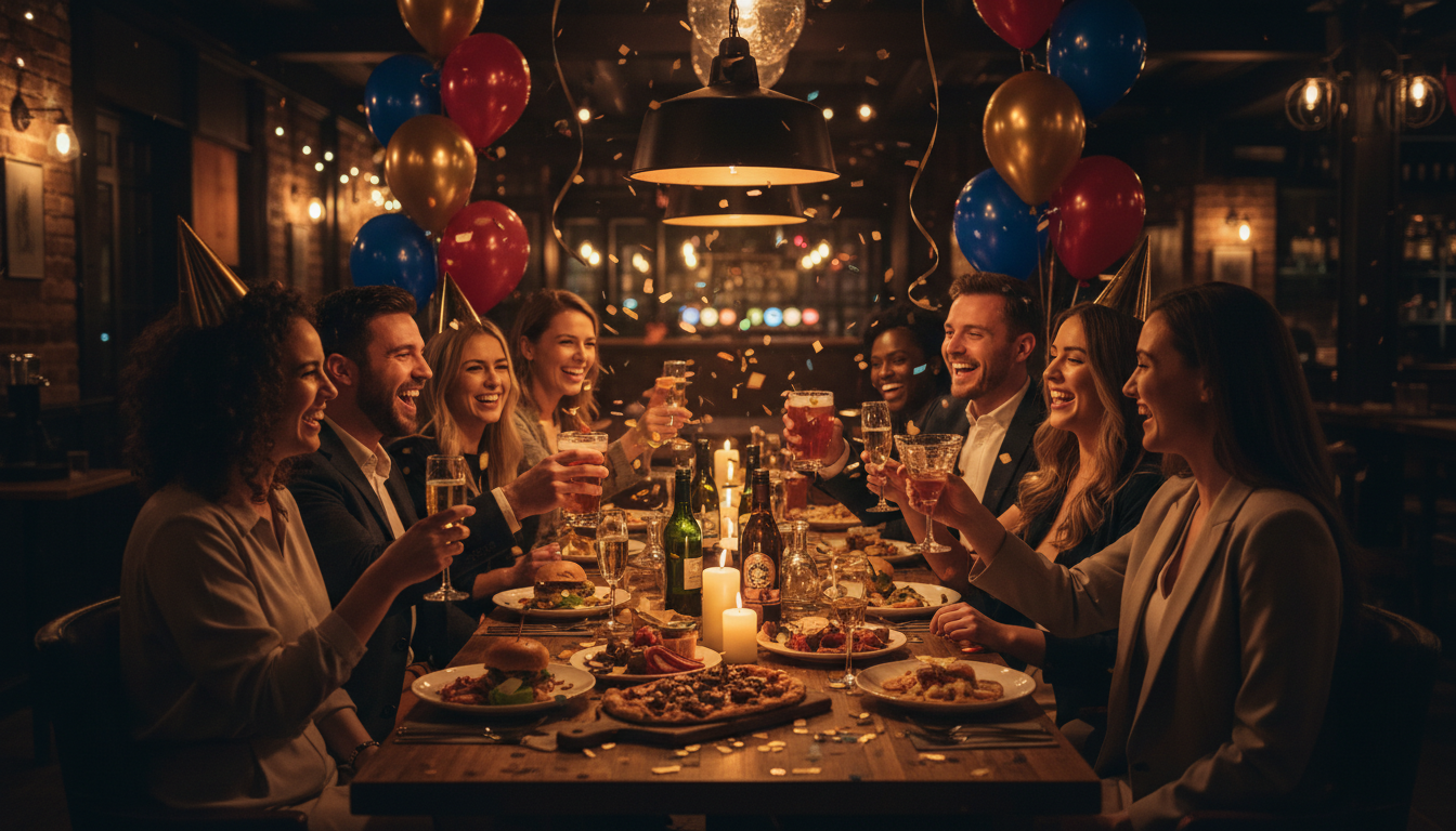 Group celebrating at restaurant