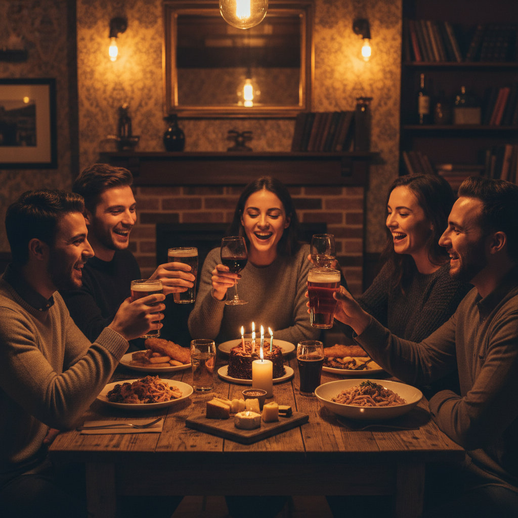 Group celebration at a pub