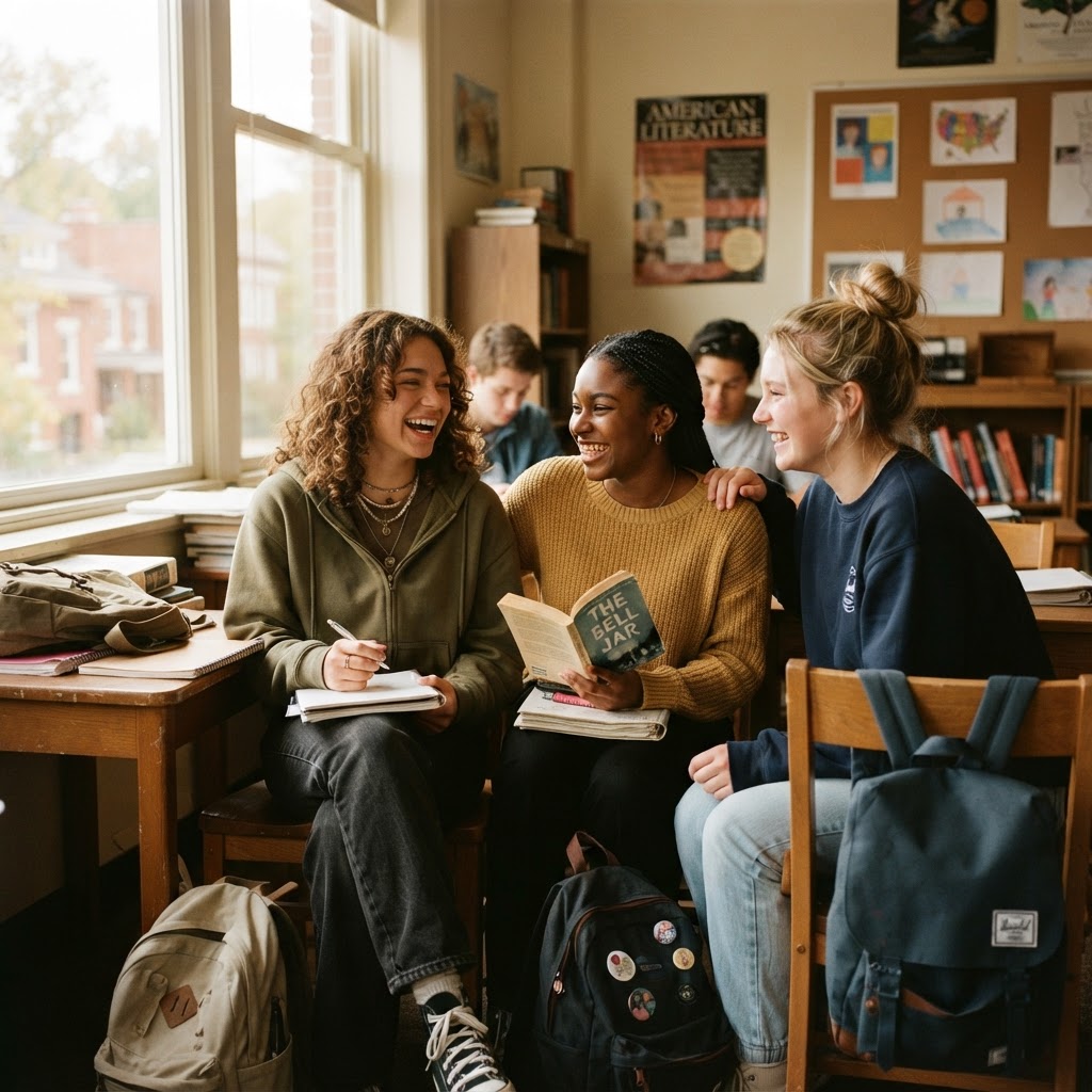 High school students studying