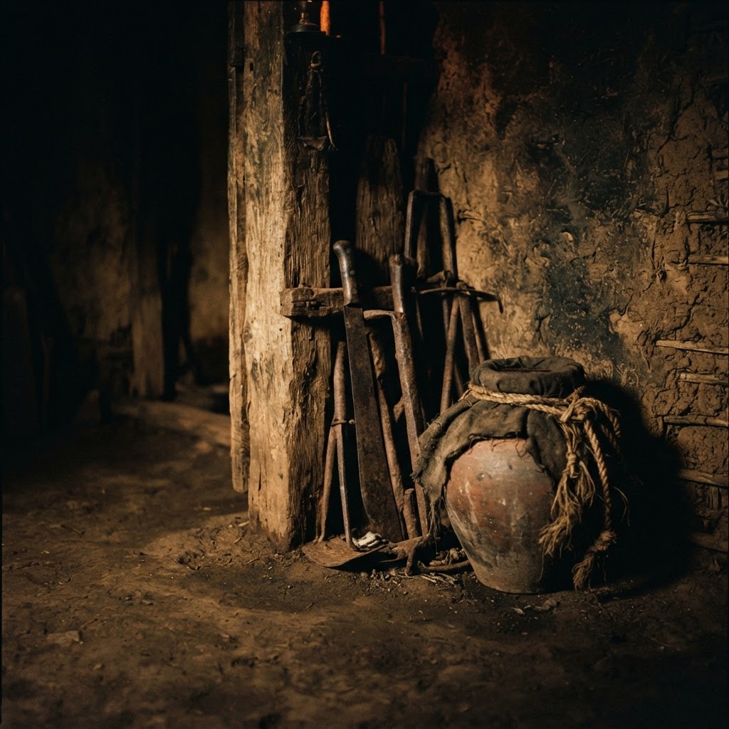 A respectful, artistic representation of a sacred space or symbolic altar, focusing on the cultural heritage of Palo Mayombe.