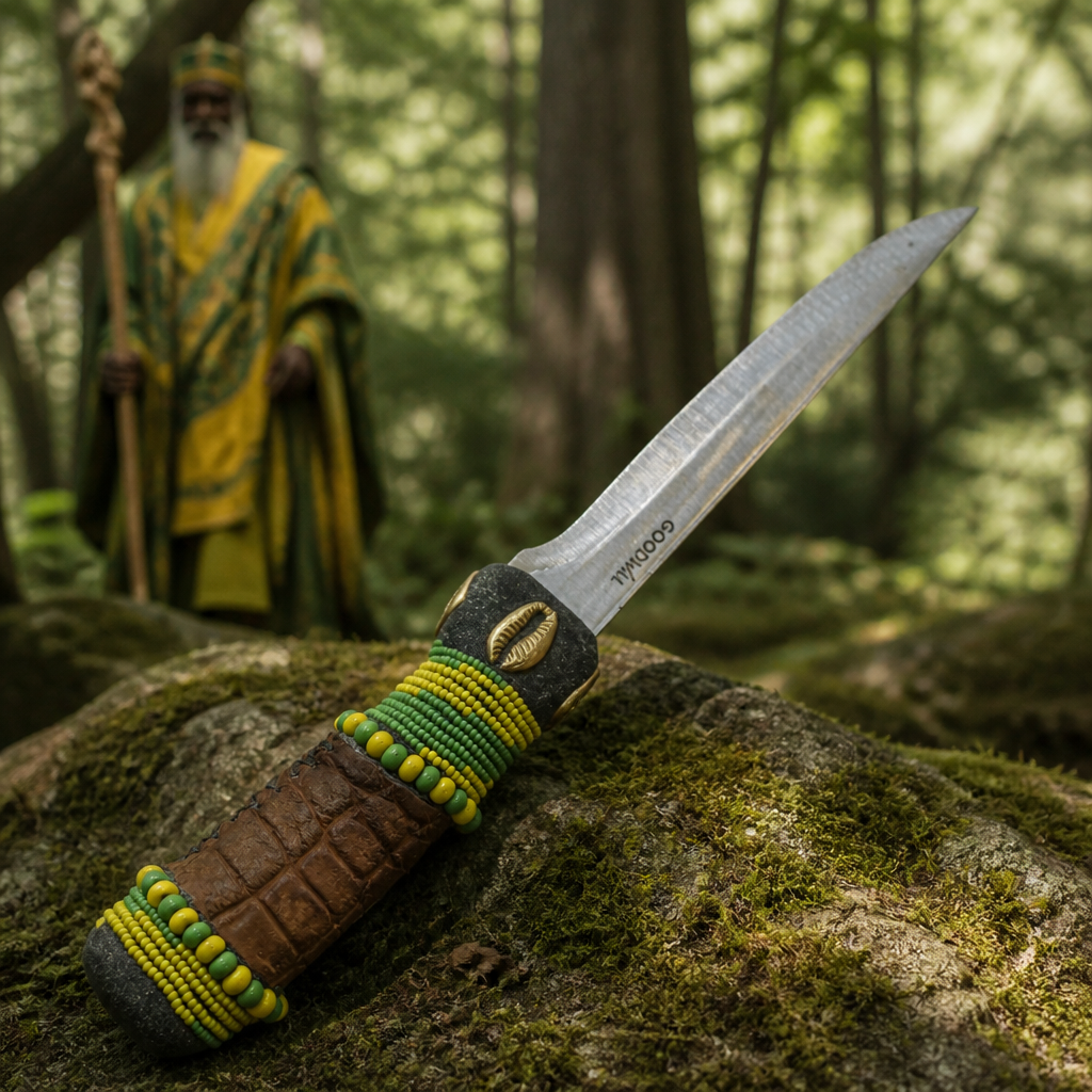Pinaldo Cuchillo para Orunmila – De Piel, Diseño 2 (Knife with Leather for Orunmila – Design 2) - SanteriaGuide