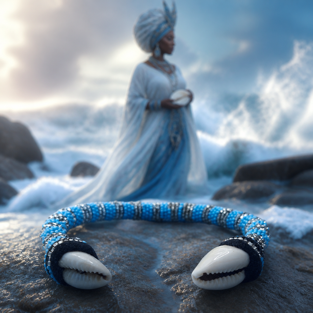 Handmade Ilde de Yemayá Asesú Bracelet - Cowrie Shell Yoruba Santeria Orisha - SanteriaGuide