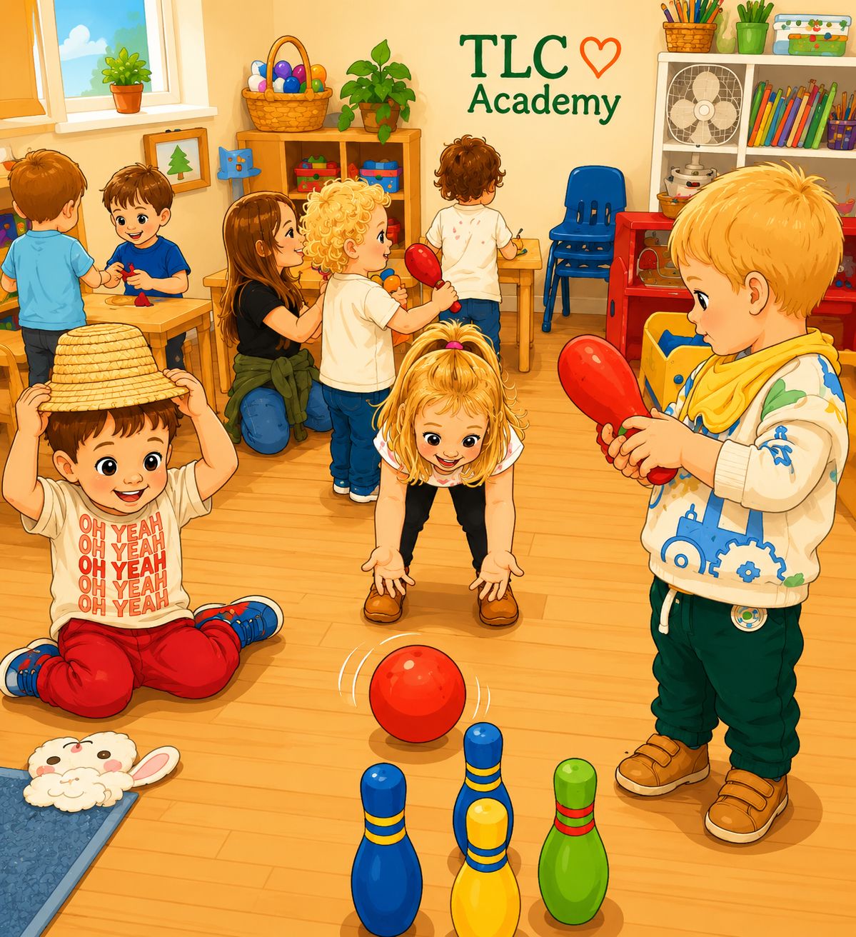 Colorful toddler classroom with Reggio Emilia-inspired materials