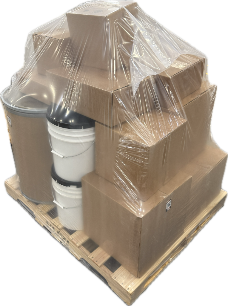 Mixed goods pallet packaged with MSK stretch hood