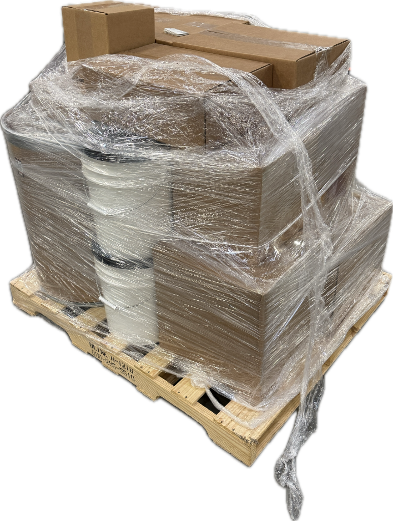 Mixed goods pallet wrapped with traditional stretch wrap