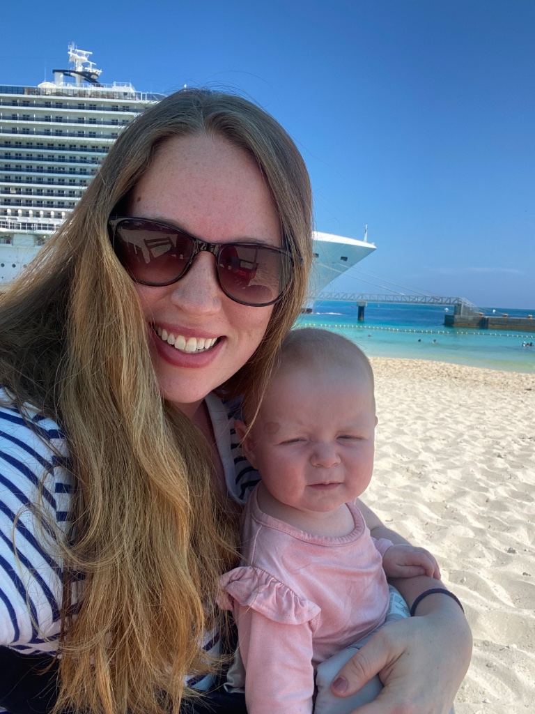 Mother and baby on a cruise ship beach stop