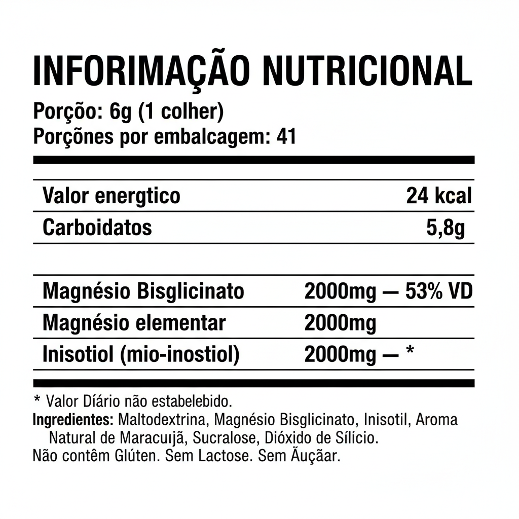 Tabela Nutricional Magn&eacute;sio + Inositol Exx Nutrition