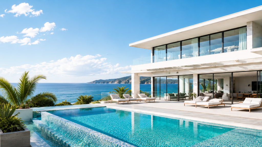 Luxury coastal villa with turquoise pool