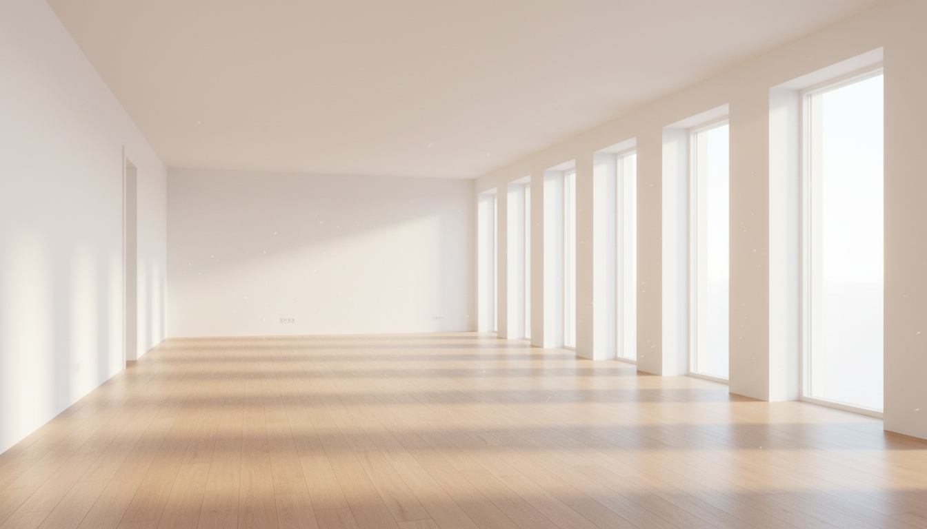Pristine empty room with white walls and sunlight