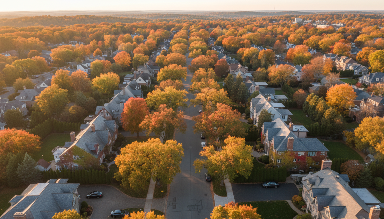 Aerial view of charming New York neighborhood