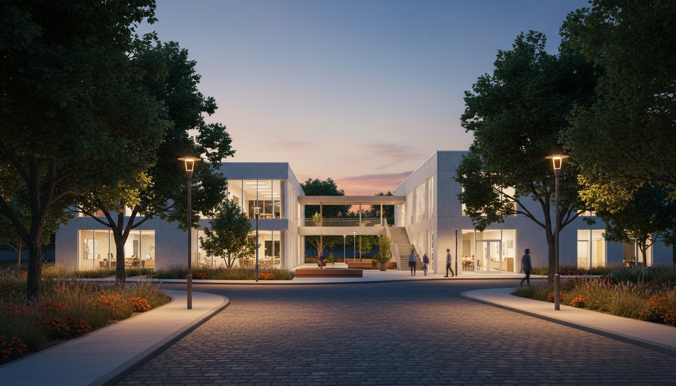 Community neighborhood at dusk