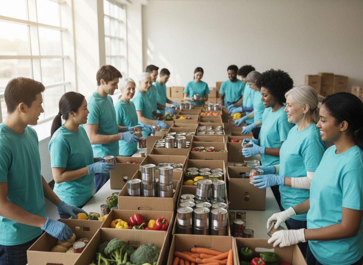 Volunteers organizing food at Healthy Westchester