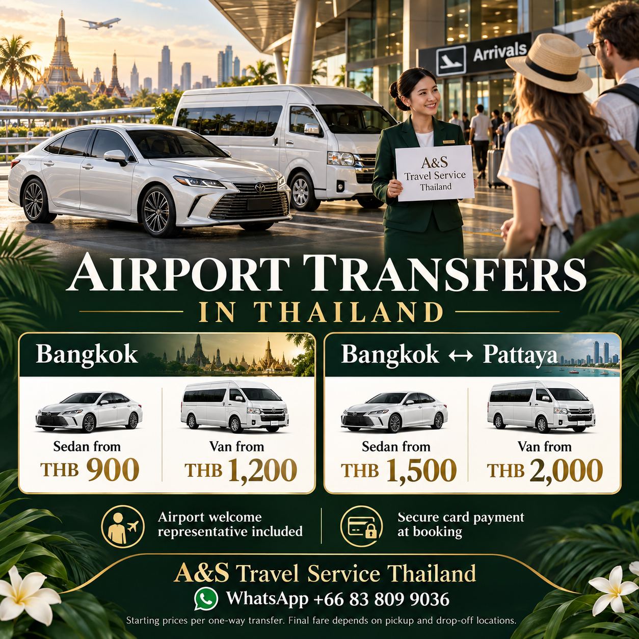 A&S Travel Service Thailand airport arrival with private sedan and van