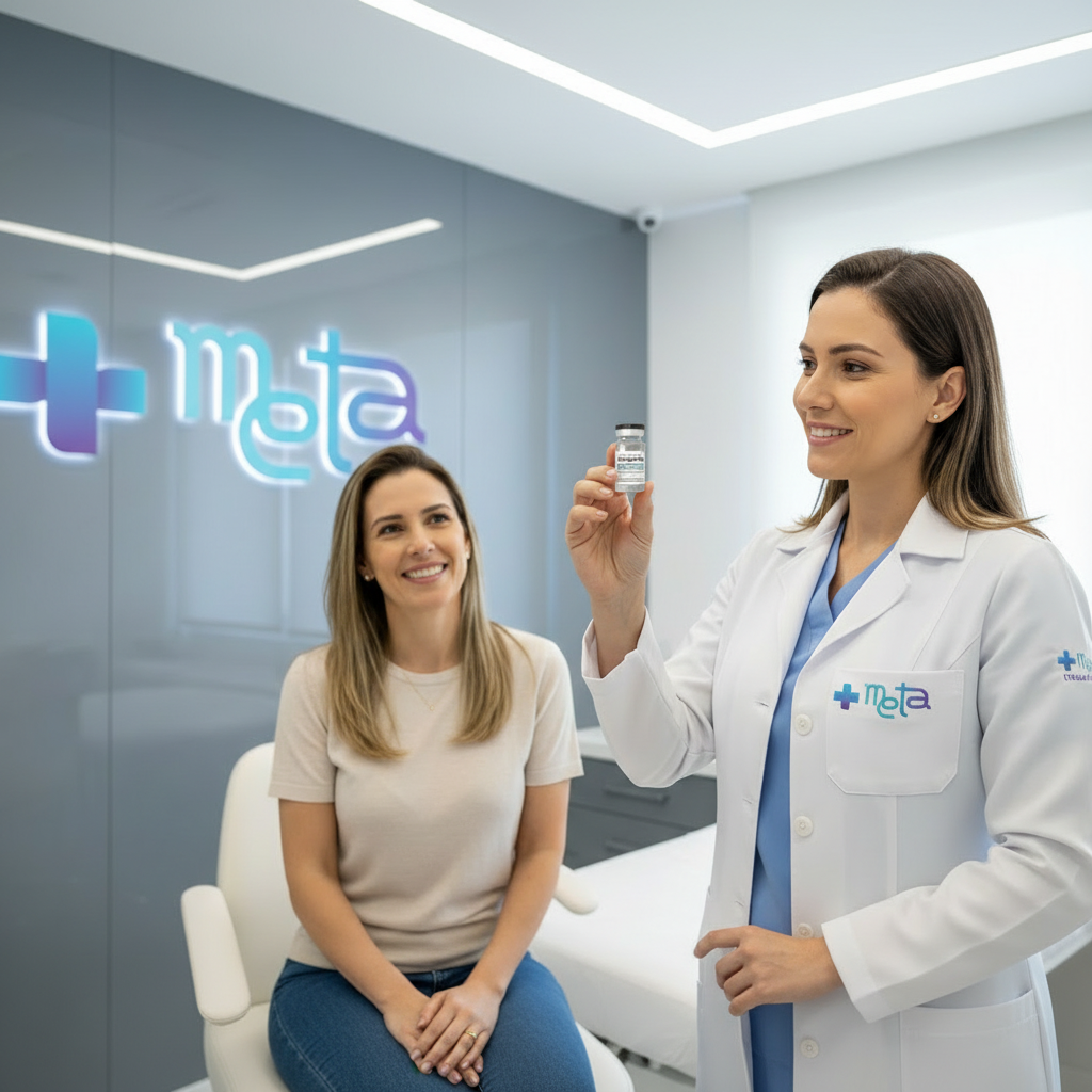 Mulher sorridente e saudável após tratamento de emagrecimento