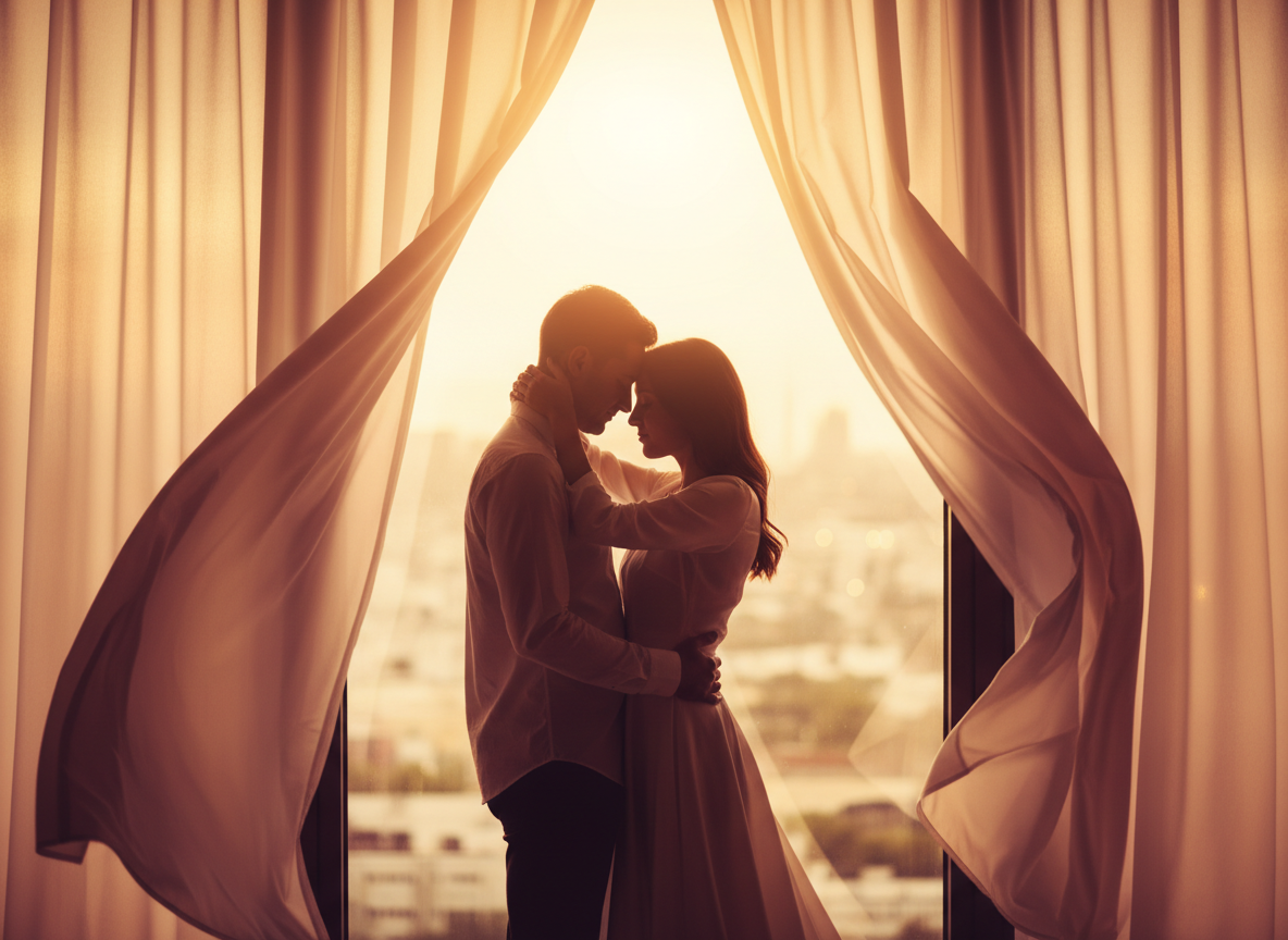 Intimate couple in warm golden light
