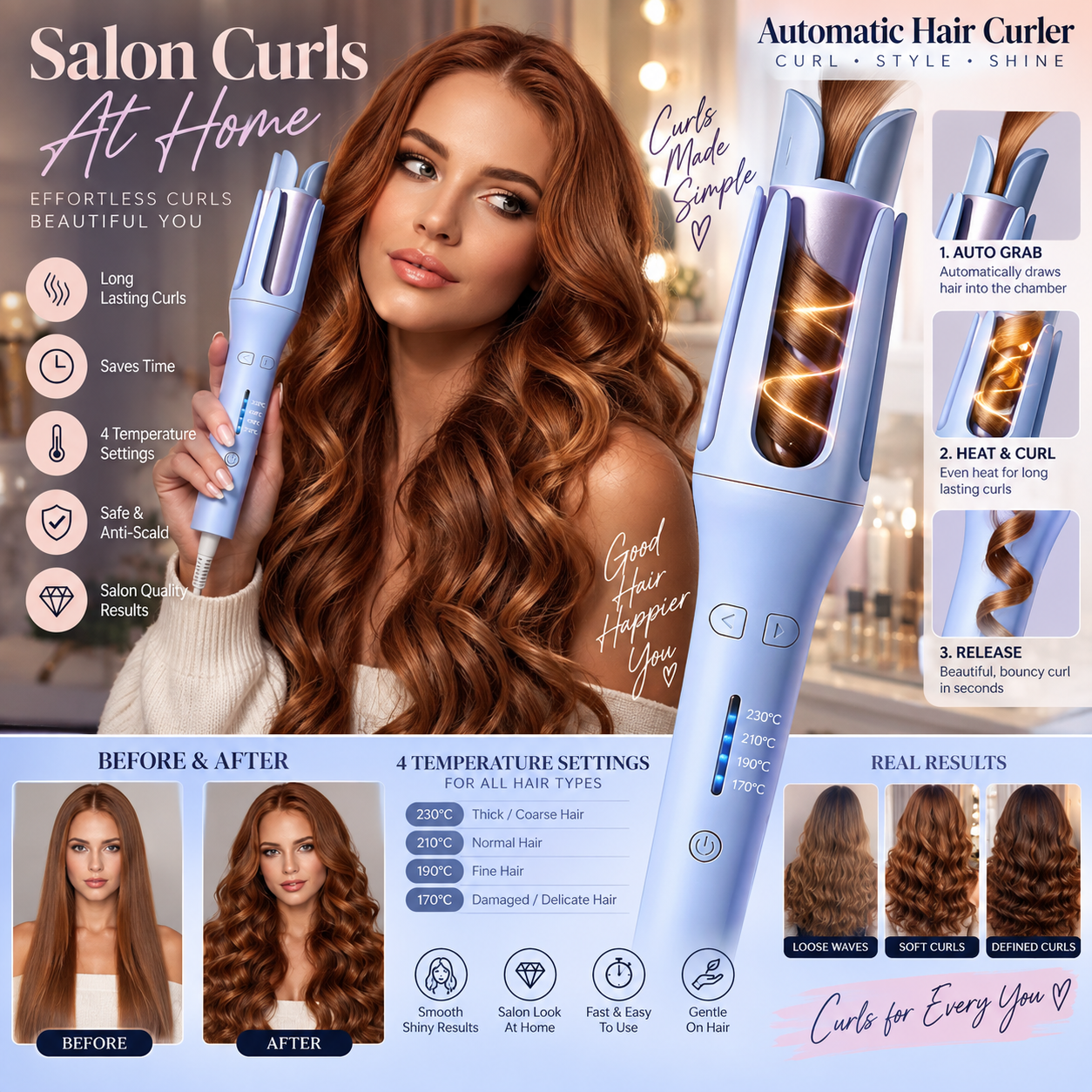Automatic Hair Curler 32MM Auto Rotating Ceramic Hair Roller Professional